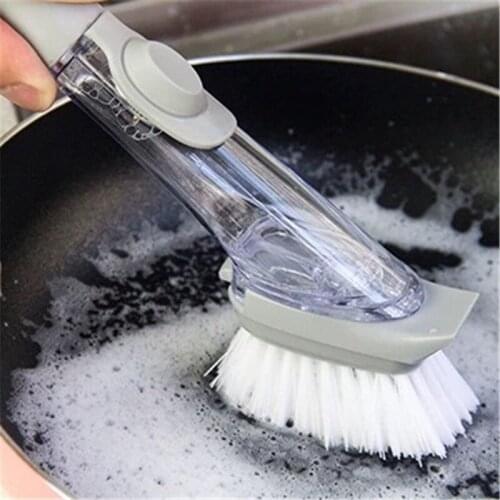 Dish Brush with Washing Up Liquid Soap Dispenser Kitchen Utensil Tool Pot Clean Brush easy to clean Scouring cloth Creative