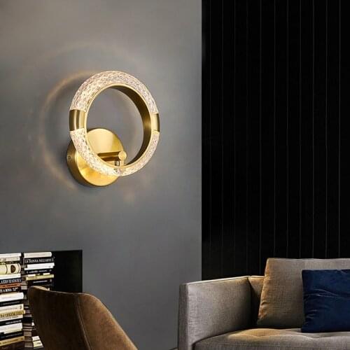 FKL Nordic Gold Round Copper Wall Lamp Bedroom Living room Background Wall Lamp Aisle Light Luxury Wall Lamp