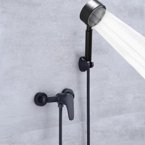 Bathroom Shower Faucet Matte Black Brass Bath Faucet Mixer Tap With Hand Shower Head Hot and Cold Set Wall Mounted Shower Set
