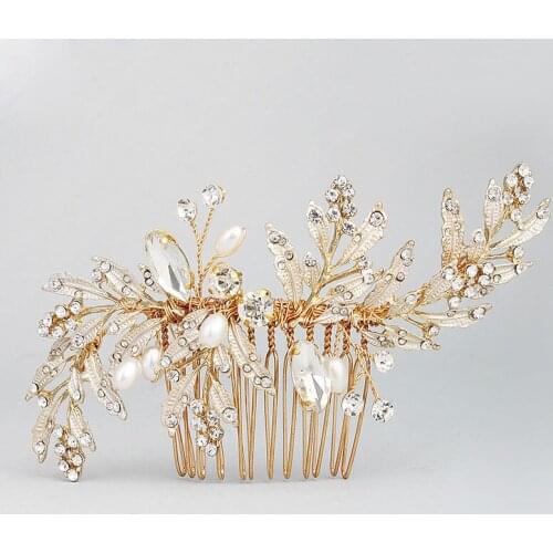 Floralbride Handmade Alloy Wired Pearls Wedding Hair Comb Hair Pin Set 3 Pieces Set Bridal Headpieces Hair Accessories