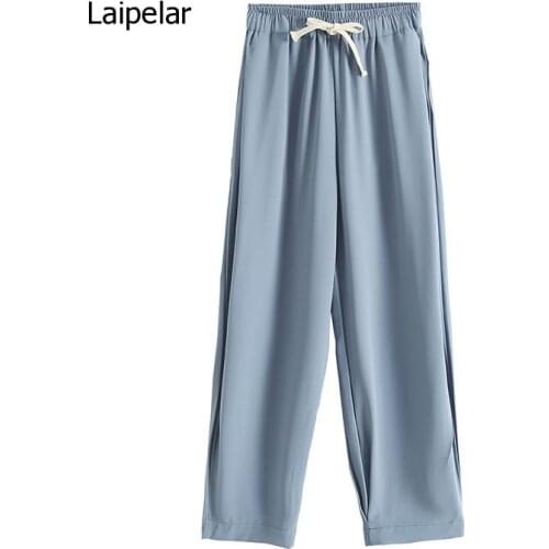 Ice Silk Thin Casual Pants Womens Loose and Drooping High Waist Straight Tube Wide Leg Pants In Summer 2020