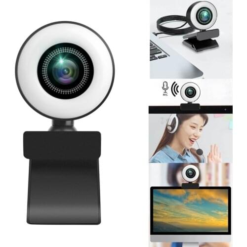 Webcam Built-in Microphone with Fill Light Webcam Is Suitable for Live Video/Video Call/Online Meeting