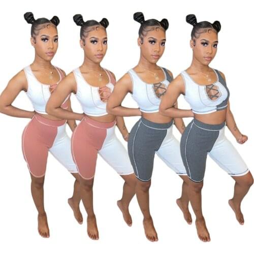 W5878 Wholesale Items Womens Fashion Casual Sports with Crop Tracksuit Sleeveless Two Piece Set