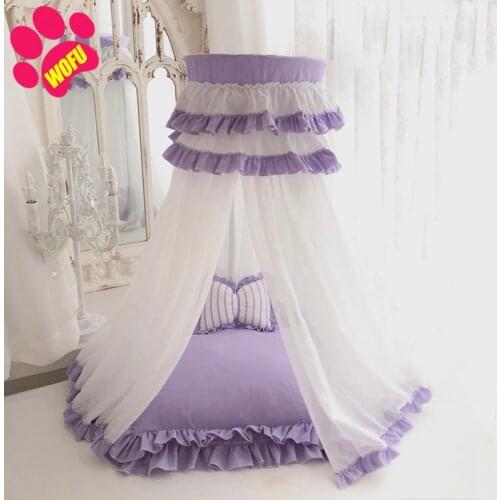 WOFUWOFU Calming pet bed Luxury Cat House round bed Kennel Princess Lace Cat Nest Mat