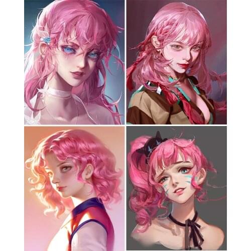 XUEQIXIAOZU 5D Diy Diamond Painting Pink Hair Girl Cartoon Diamond Embroidery Cross Stitch New Product Mosaic Home Decoration