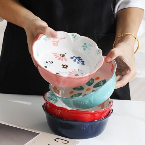 Japanese Tableware Flower-shaped Ceramic Bowl Creative Cute Baking Bowl Household Rice Bowl Breakfast Dessert Fruit Salad Bowl