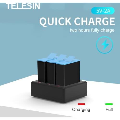 Telesin 3 slots way battery charger 2A chargiing kit for gopro hero 9 original batteries hero9 Action camera go pro accessories