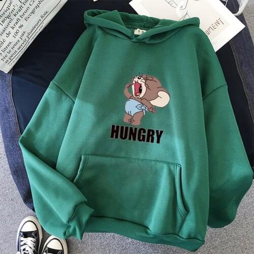 Oversized hoodie women for tops clothes Hungry Cartoon mouse Kawaii print Anime funny Harajuku sweatshirt Korean style