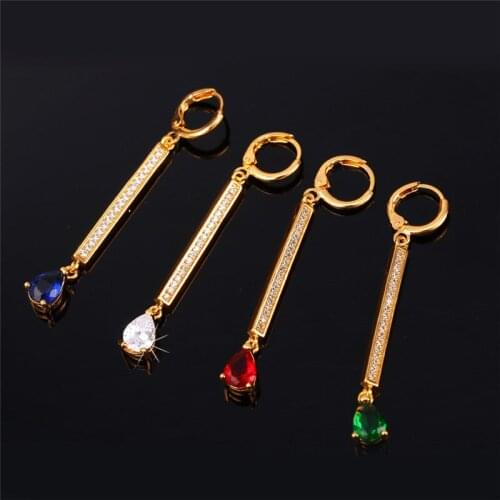 Kpop Crystal Drop Earrings For Women yellow Gold Color New Fashion Jewelry 4 Colors Cubic Zircon Trendy Long Earrings E223