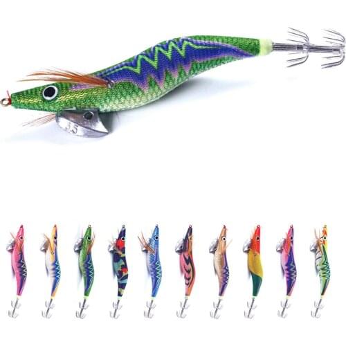 14cm 20g Squid Jig Fishing Wood Shrimp Lure Squid Cuttlefish Jigs Lures Spinnerbait Wood Shrimp 3.5# hook