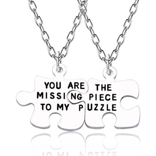 2Pcs Fashion Best Friend Forever Necklace You Are My Puzzle Missing Irregular Geometric Pendant Men And Women Couple Jewelry