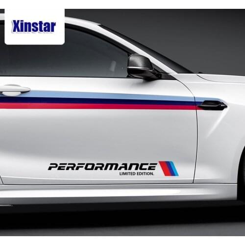 2pcs Lastest design M performance car body sticker for bmw E39 E46 E53 E60 E61 E64 E70 E71 E85 E87 E90 E83 F10 F20 F21 F30 F35