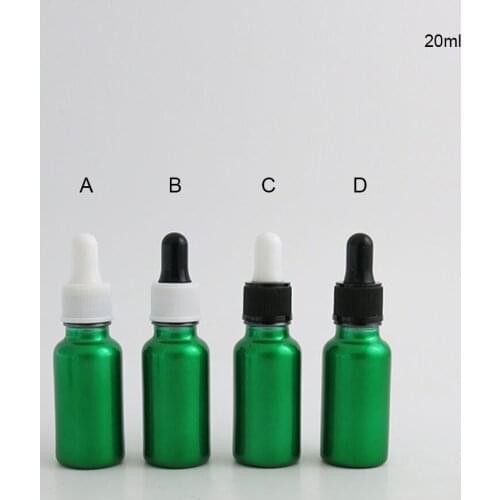 360 x 20ml Travel Portable Perfum Bottle Green Painting Aluminum Bottle 4 Cap Essential Oil Chemical Perfume Atomizer Container