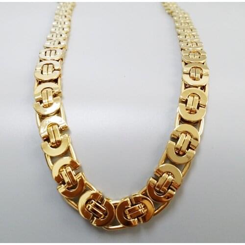 6/8/11MM Charming 316L Stainless Steel Gold Color Flat Byzantine Chain Mens Womens Necklace Fashion Jewelry 7-40"