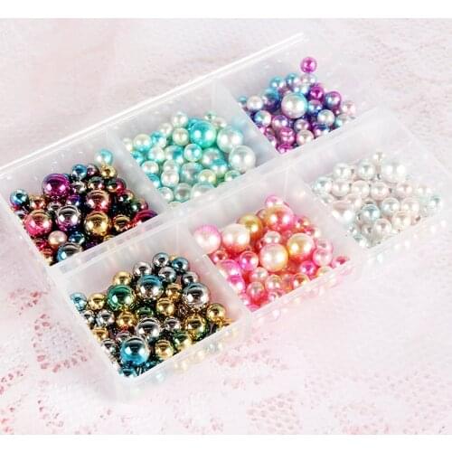 AB Color Mermaid Round Beads Nail Decoration Plastic Pearl Nail Rhinestones Mixed Colored Gemstones For DIY Manicure Design