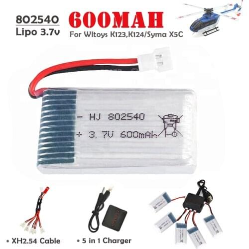 Lipo Battery 3.7V 600mAh XH2.54 Plug For Syma X5C Wltoys K124 K123 X5SW M68 X705C RC Drone Parts Helicopter Accessories 802540