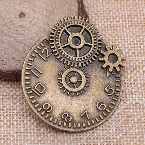 Free shipping 5pcs 45x42mm antique bronze Gear clock charms diy retro jewelry fit Earring keychain hair card pendant accessories