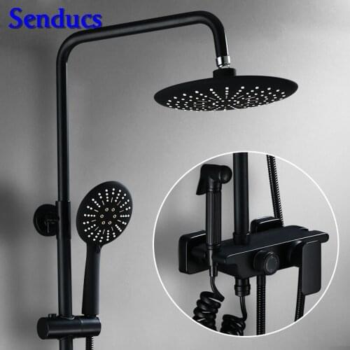 Senducs Black Shower Set Round Bathroom Shower with Quality Brass Bathroom Bidet Hot Sale Hot Sale Black Shower Set