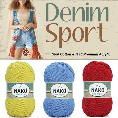 Cotton Knitted Yarn 15 Color Options 265 Meters(100gr) Hand Knitting Yarn Ball - Nako Denim Sport - Children Sweater - Sheep - Toys - Multicolor - Hobby - Cardigan - Hat - Winter - Blanket - Hobby DIY