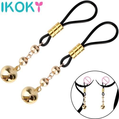 IKOKY Metal Nipple Clips Adult Games Gold Sliver Bells Torture Play Clamps Breast Bondage Nipple Stimulator Sex Toys for Couple