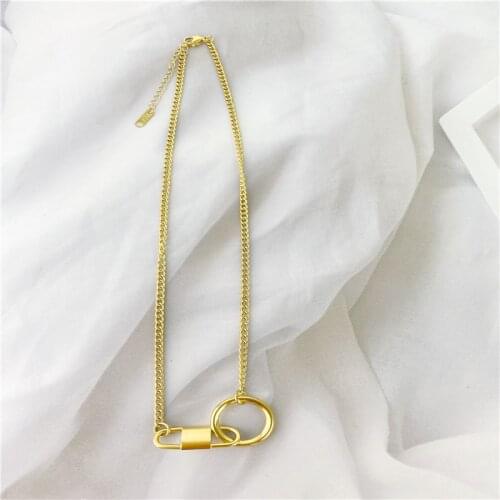 Korean version of the golden ring necklace female titanium steel INS fashion network red necklace temperament hip hop creative s