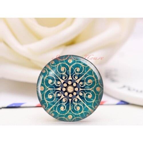 Handmade Round teal green flower photo glass Cabochons, Jewelry Finding Cameo Pendant Settings, (F2697-1655)