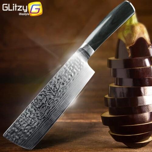 Kitchen Knife 7 inch Cleaver Knife 7CR17 440C Chef German Stainless Steel Imitation Damascus Slicer Santoku Meat Chopping Tool