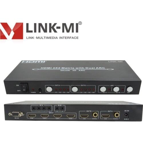 LINK-MI HDMI Matrix 4x2 Switcher Splitter with Audio Extractor IR Remote control hdmi matrix ARC HIFI RS232