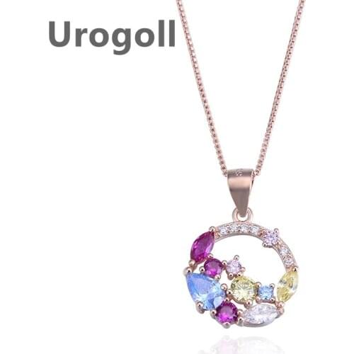 Fashion Women Pure 925 Sterling Silver Necklaces Colored Crystal Pendant Zircon Necklaces Chain Jewelry Accessory For Girl