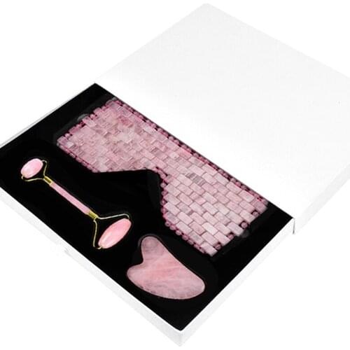 Natural Rose Quartz Eye Mask Kit Jade Stone Roller Gua Sha Massage Tool Facial Massager Gouache Scraper Face Skin Care Set