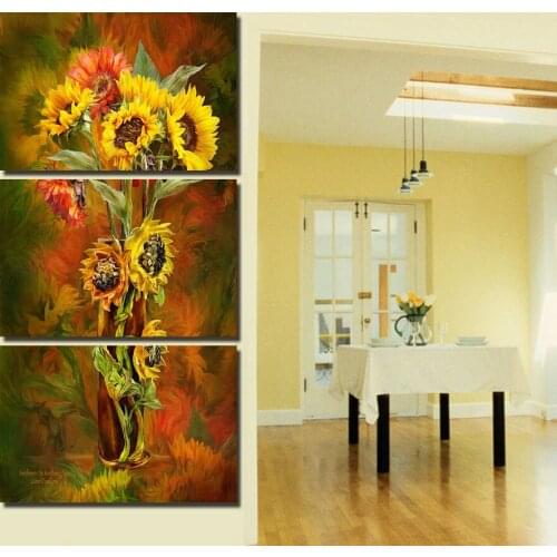 2017 New Hot 3 Panels Yellow Flowers Painting Canvas Wall Art Picture Home Decoration Living Room Canvas Print Modern Painting