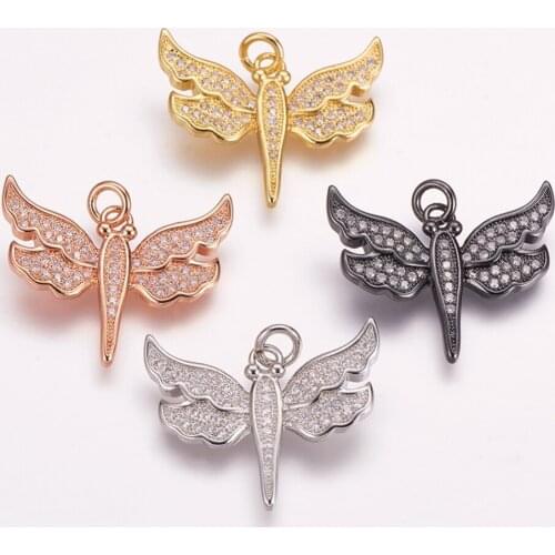 Pandahall 10pcs 20x24.5x3mm Brass Micro Pave Cubic Zirconia Mixed Color Dragonfly Pendants Charms Jewelry Decoration Hole: 3mm