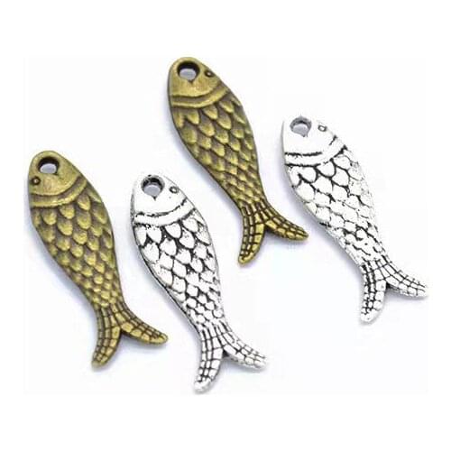 20pcs 23.5x7mm Antique Silver/Antique Bronze Alloy Fish Charms Pendant For Jewelry Making
