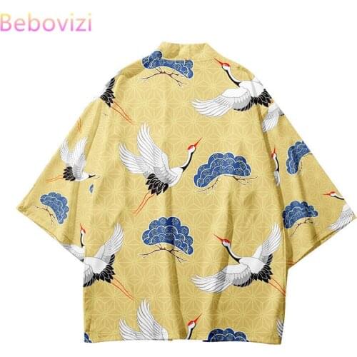 Plus Size Xxs-6xl Red Crane Street Fashion Beach Japanese Kimono Mujer Robe Cardigan Men Shirts Yukata Haori Womens Clothing