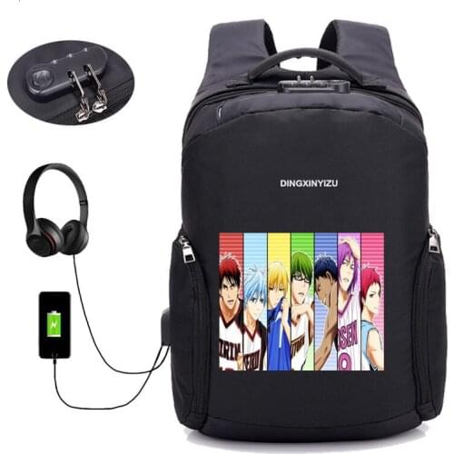 Anti-theft USB Charge Backpack anime Kuroko no Basket backback Laptop student Backpack men women Travel Bag