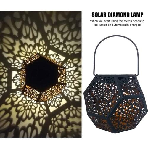 Solar LED Garden Light Metal Art Hanging Lantern Outdoor Decoration Hollow Flower Projection Lamp Ornament for Yard Patio Ground