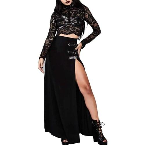 Sexy Fashionable Wild Slim color Retro Gothic Women Solid Color Long Side Slit High Waist Ankle Length Skirt Streetwear
