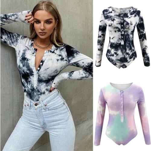 Rompers Womens Jumpsuit Button Sexy Printed Women Bodysuits Spring Long Sleeve O-Neck One-pieces Bodysuits Streetwear Body Tops