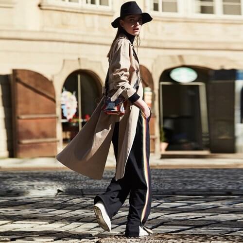 British Khaki Windbreaker Womens Knee Length Mid Length 2021 Autumn New European Small Waist Womens Coat