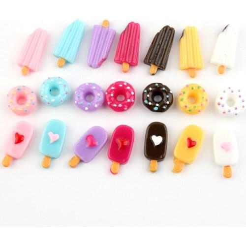 10pcs Resin kawaii cabochon donut Popsicle charms doughnut summer ice-lolly pendant diy jewelry making for bracelet earring