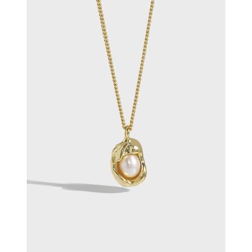 100% Authentic 925 Sterling silver Irregular Geometric Shell Pearl Choker Necklace Pendant C-422