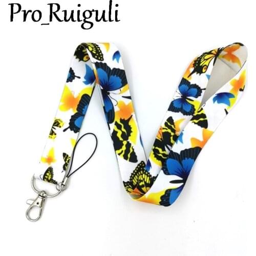 100pcs Butterfly insects Neck Strap Lanyards ID badge card holder keychain Mobile Phone Strap Gifts keyring couple key holder