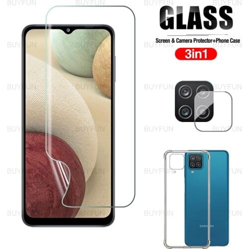 3in1 Front HD Hydrogel Film For Samsung Galaxy A12 6.5 inch camera glass for samsung A12 A 12 Shockproof Silicone Case Cover