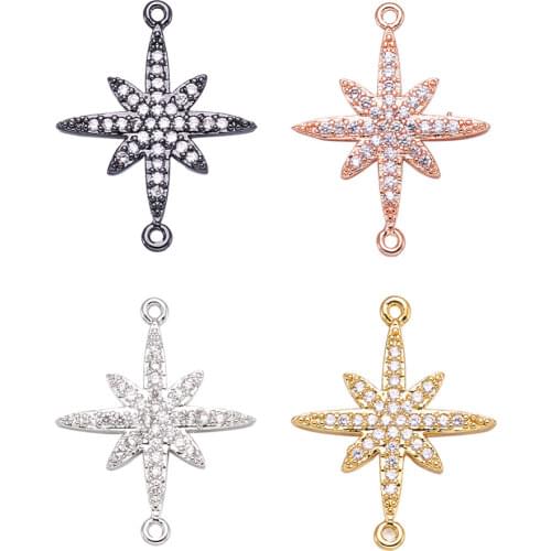 5pcs 18x23x2mm Brass Micro Pave Cubic Zirconia Links Jewelry Findings, Flower, Mixed Color Hole: 1mm