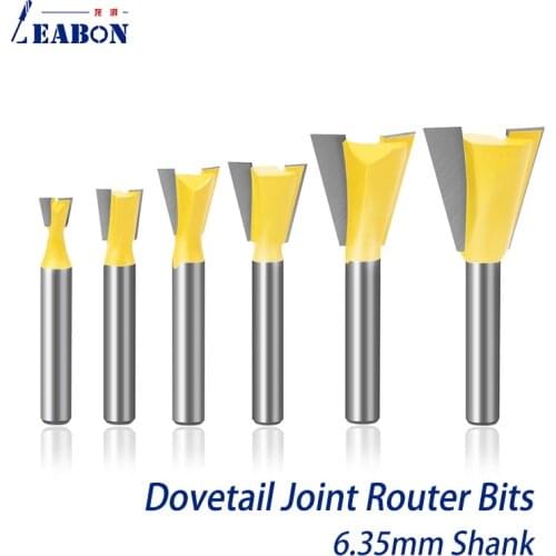 6.35mm Shank Dovetail Joint Router Bits Set 14 Degree Woodworking Engraving Machine Tool Dovetail Milling Cutter for Wood