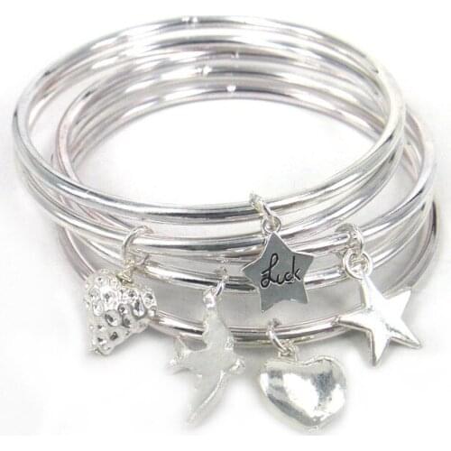 Alloy bangle with heart,bird,letter luck,pentagram simply charm women fashion metal bangle