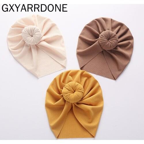 2021 Baby Solid Ribbed Topknot Hat Kids Donut Ball Cap Newborn Girls Photography Props Spring Autumn Modis Beanie Turban Infant
