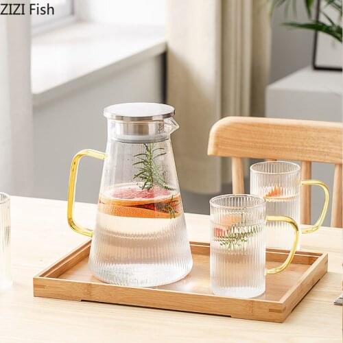 European Vertical Pattern Cold Water Bottle Set Household Large Capacity Heat-resistant High Temperature Glass Water Bottle Home