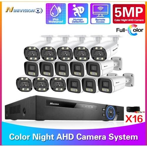 NINIVISION 5MP 16 Channel DVR Video Surveillance System Kit 8/16PCS Colorful Night AHD Camera CCTV Camera Security System Set