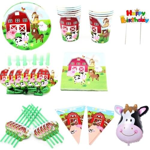 Cow Theme Party Ranch Zoo Party Decoration Supplies Farm Animal Paper Plate Paper Cup Napkin Tableware Birthday Party Decoration